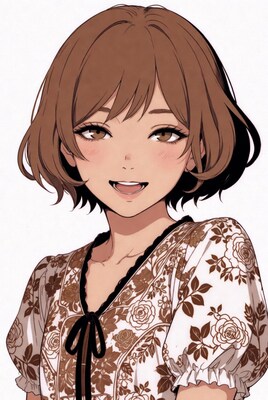 Anime girl smiling in floral dress