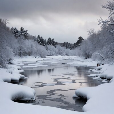 Snowy River in Winter Forest