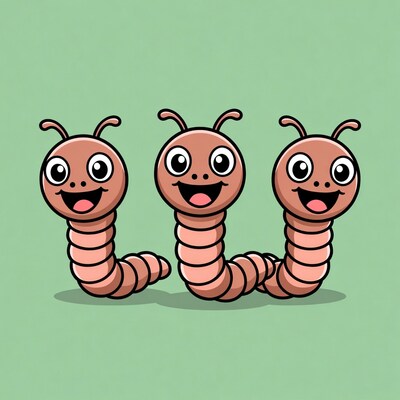 Three Happy Cartoon Worms