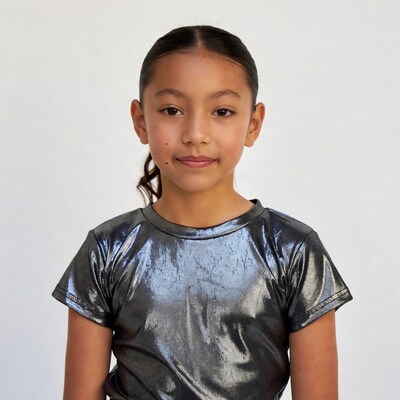 Asian girl in shiny silver shirt
