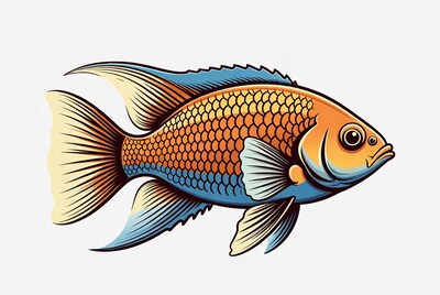 Colorful Orange Cichlid Fish Illustration