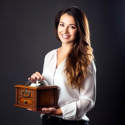 Woman holding music box ballerina