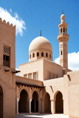 Traditional Mosque with Minaret Blue Sky