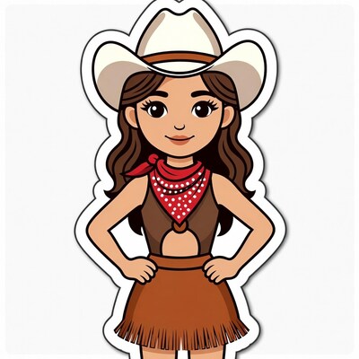 Cartoon Latina Cowgirl with Hands on Hips