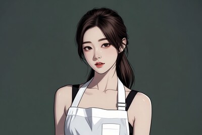 Asian woman in white apron illustration