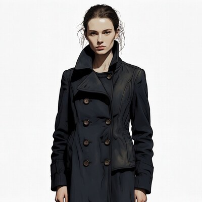 Woman in black trench coat