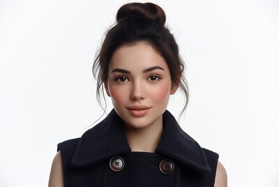 Woman with bun hairstyle in black jacket