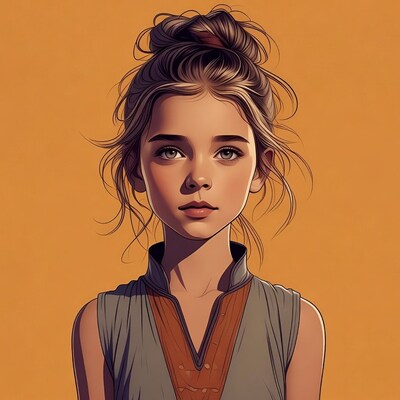 Girl with messy bun in gray dress