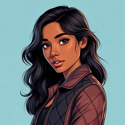Beautiful Asian woman in leather jacket illustration
