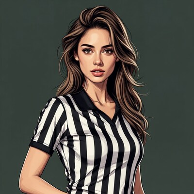Woman in striped referee shirt illustration