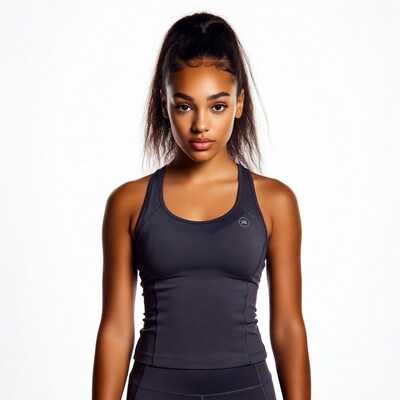 Black woman in gray workout clothes