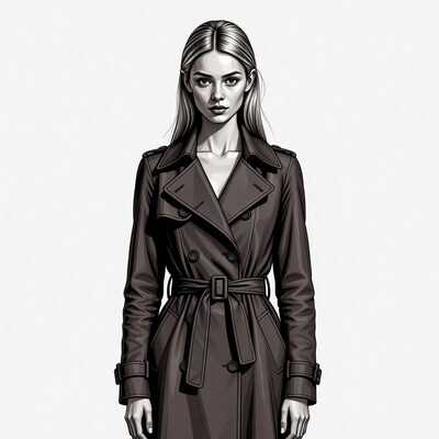 Blonde woman in trench coat illustration