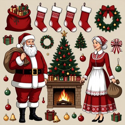 Santa Claus and Mrs Claus Christmas clipart