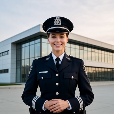 Smiling female police officer in uniform