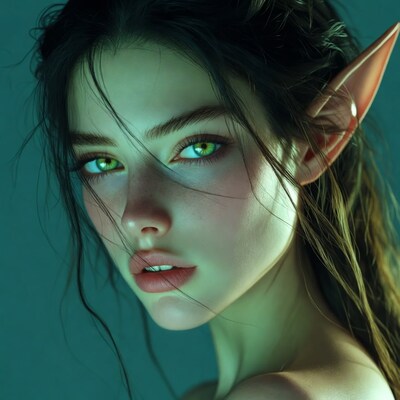 Beautiful elf woman with green eyes