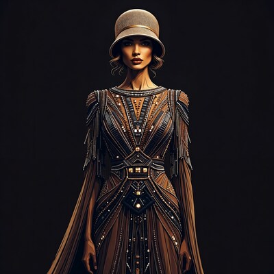 Woman in beaded flapper dress and hat
