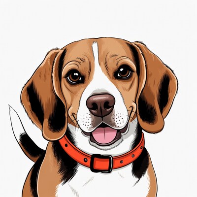 Beagle puppy with red collar
