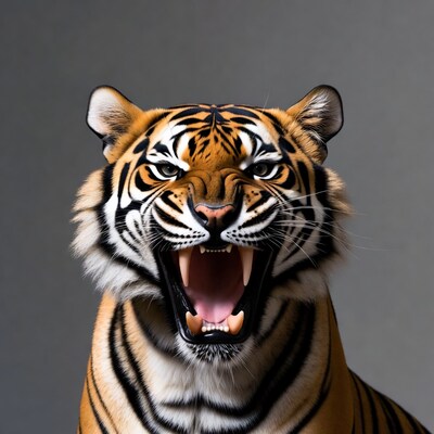 Roaring tiger with open mouth