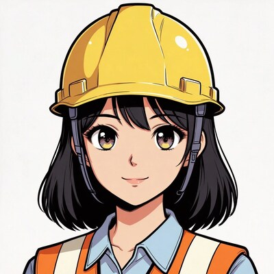 Anime girl in hard hat and vest