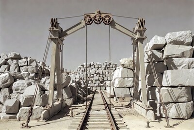 Stone Quarry Crane over Railroad Tracks