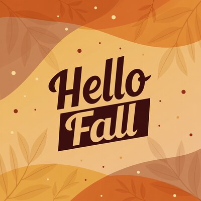 Hello Fall Text with Autumn Leaves