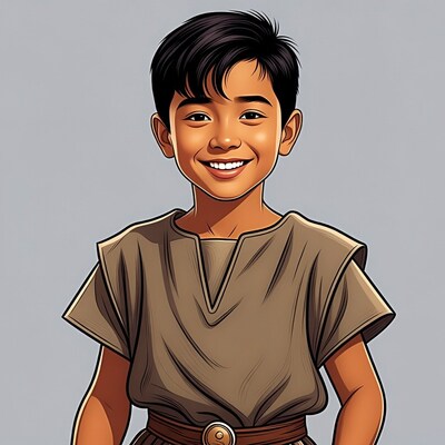 Smiling Asian boy in tunic illustration