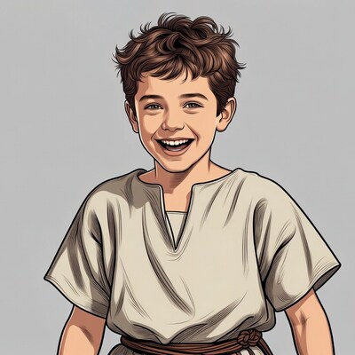 Smiling boy in tunic illustration