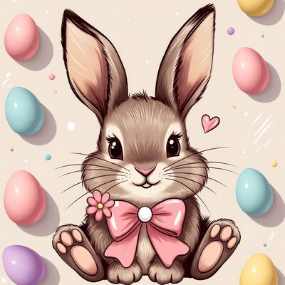 Cute bunny with Easter eggs