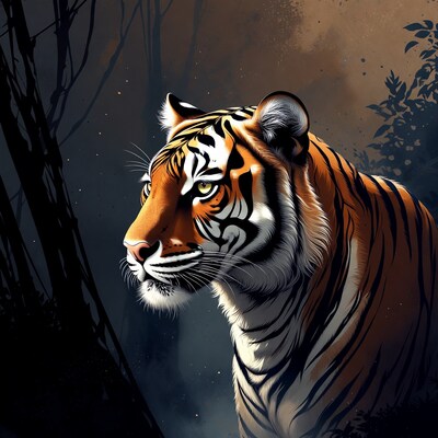 Tiger in Dark Forest