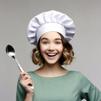Young woman chef holding spoon