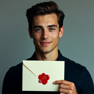 Handsome man holding sealed envelope