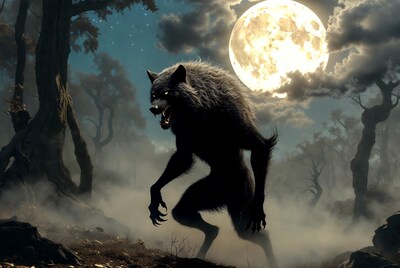 Howling Werewolf Under Full Moon