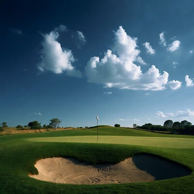 Golf course sand trap and flagstick