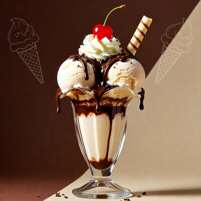 Chocolate Sundae with Whipped Cream Cherry