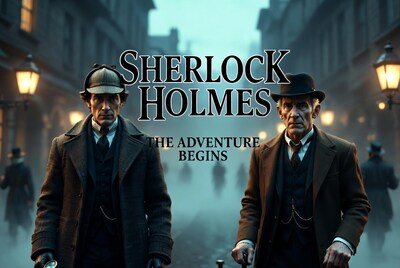 Sherlock Holmes and Watson Foggy Street