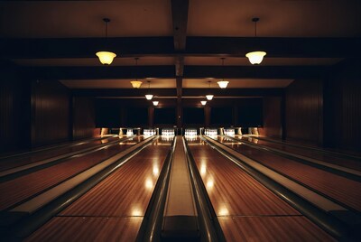 Empty Bowling Alley Lanes at Night