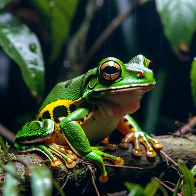 Green tree frog on branch