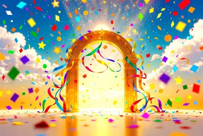 Golden Victory Arch with Confetti