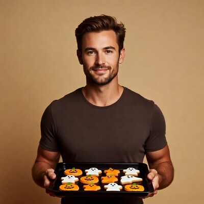 Man holding Halloween cookies