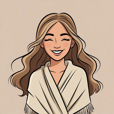 Smiling woman in white robe illustration