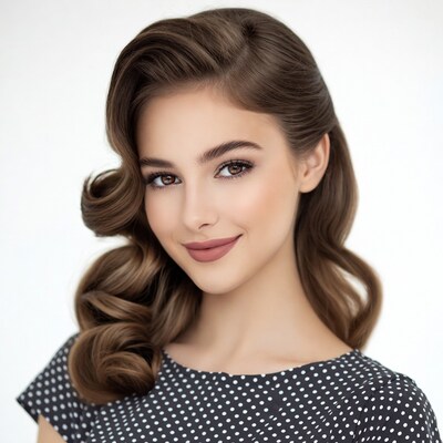 Woman with vintage wavy brown hair