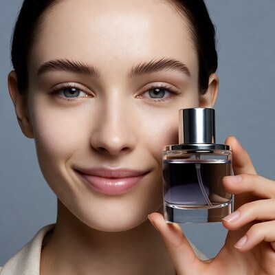 Woman holding perfume bottle