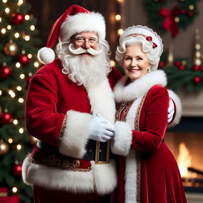 Santa Claus and Mrs Claus smiling together