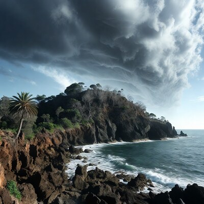 Dramatic Storm Clouds Over Coastal Cliff