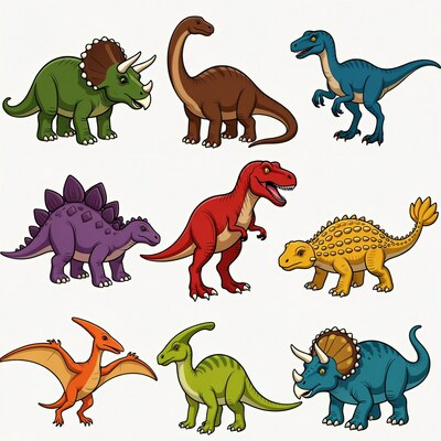 Colorful Cartoon Dinosaurs Illustration