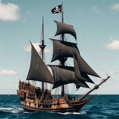 Pirate ship sailing on ocean