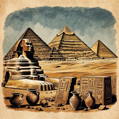 Great Sphinx and Giza Pyramids Illustration