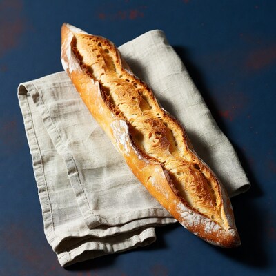Fresh Baguette on Linen Cloth