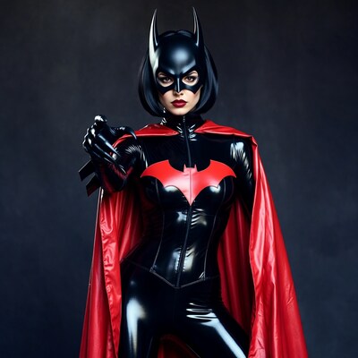 Batgirl in black latex suit