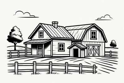 Farmhouse and Barn Illustration